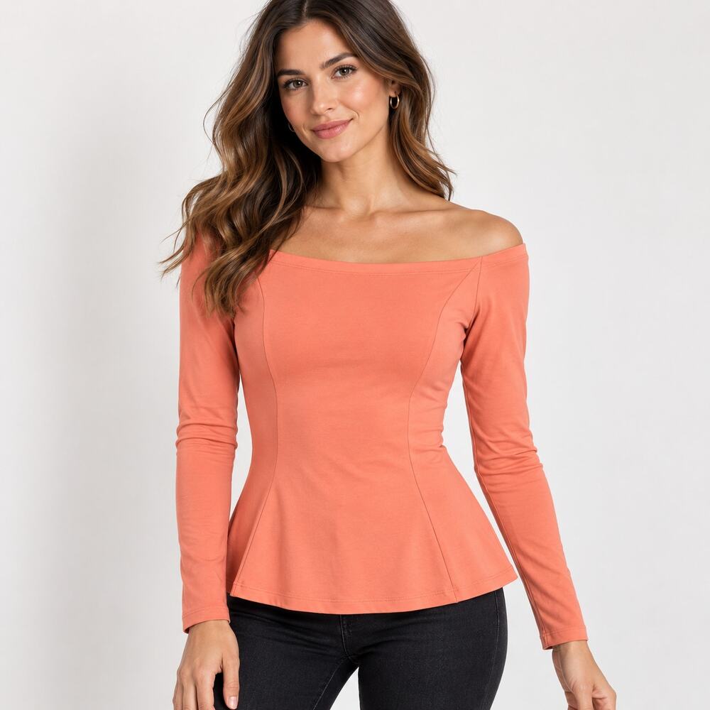 Susana Monaco Coral Off Shoulder Long Sleeve Flare Top Size S